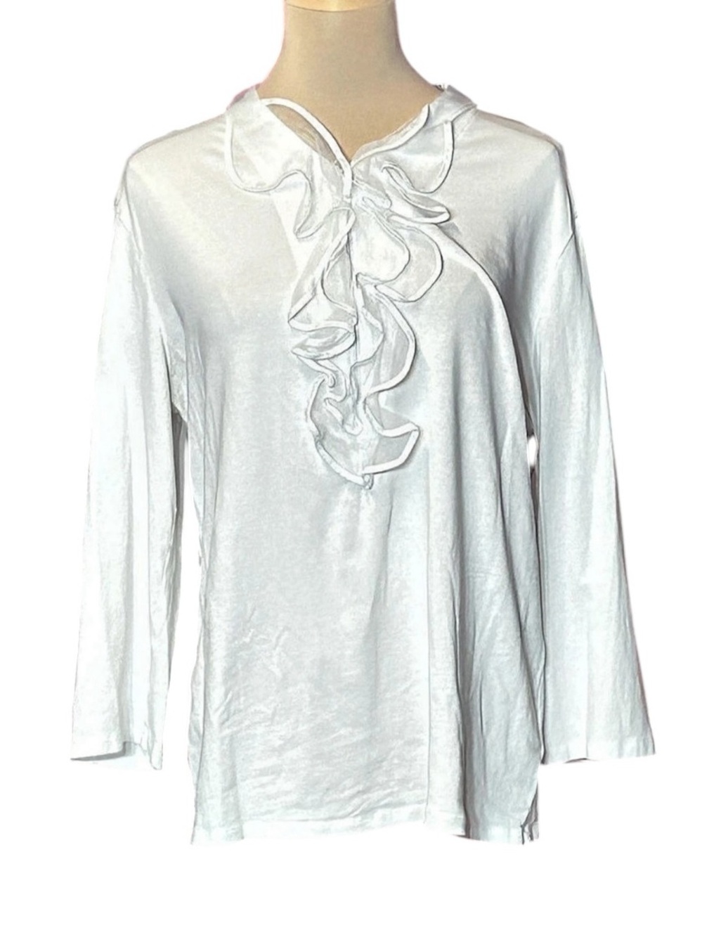 Jones New York Signature Ruffle Front Tunic White Size XL